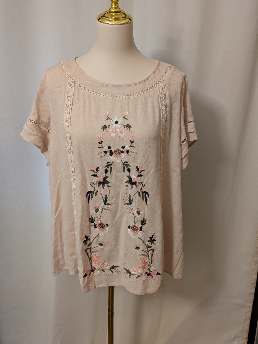 Blue B  Blush Pink Embroidered Short Sleeve Top